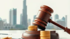 Gavel beside coins and a dollar symbol representing a large banking lawsuit