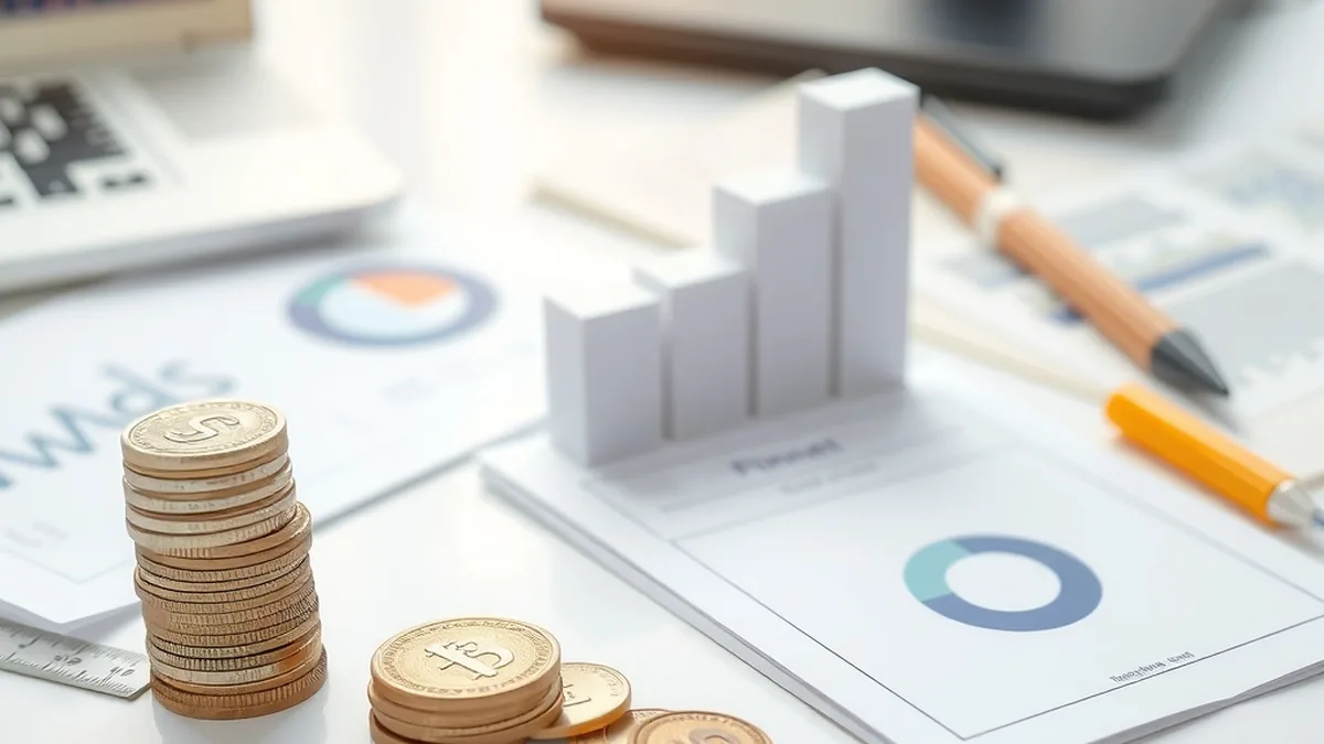 Coins and rising blocks on a desk representing GDP measurement