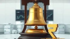 Bell and coins with a rupee symbol, representing IPO market flexibility in India