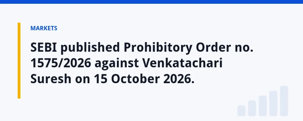 SEBI published Prohibitory Order no. 1575/2026 against Venkatachari Suresh on 15 October 2026.