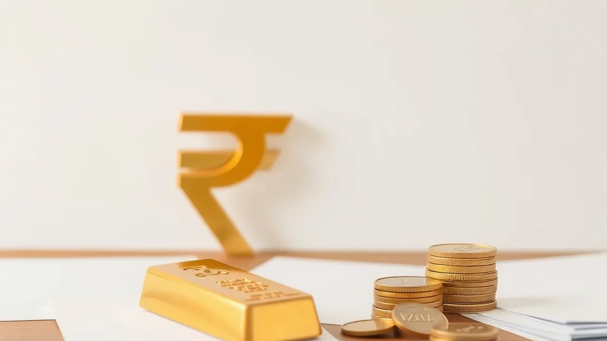 Gold bar and coins beside a rupee symbol, representing Sovereign Gold Bond redemption