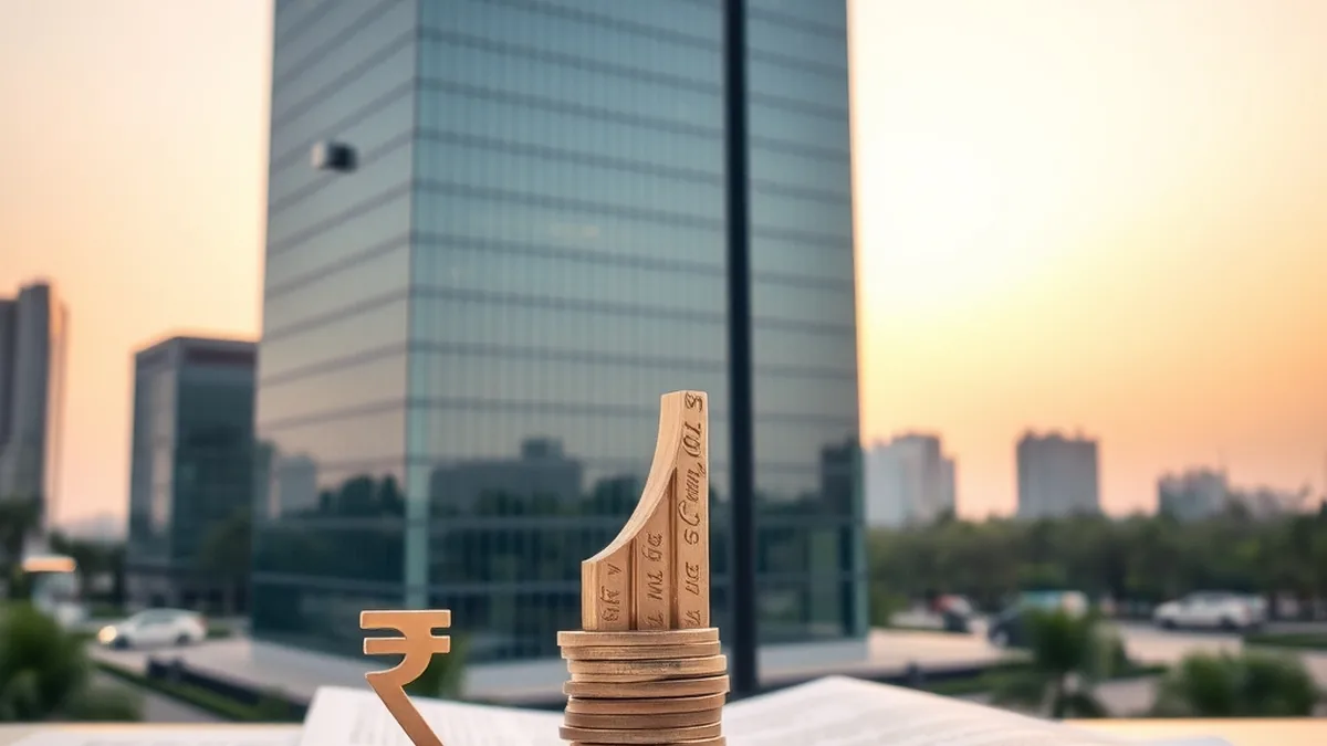 Technology office tower with rupee coins illustrating Wipro's quarterly results